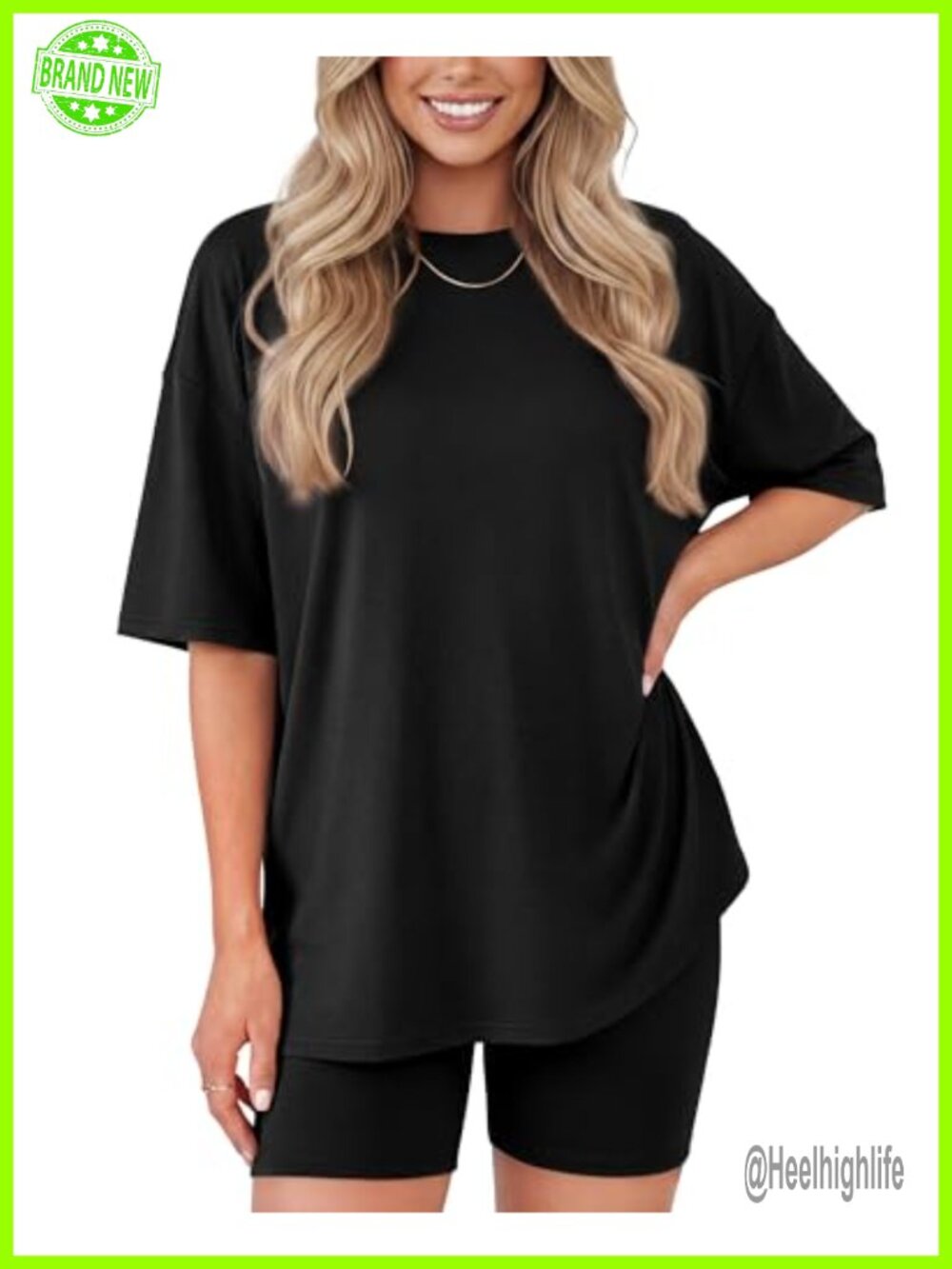 2 Piece Oversized T-Shirt & Biker Shorts Lounge Set Travel Casual